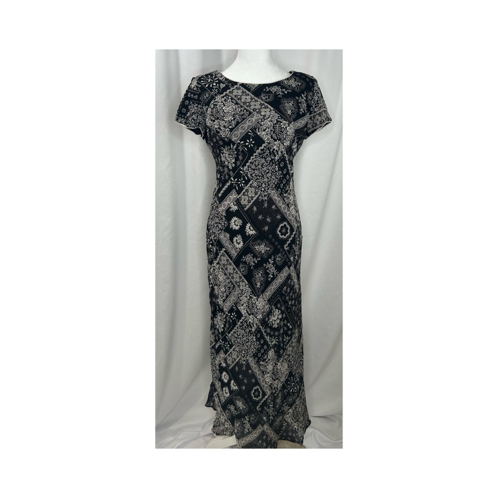 Vintage Alix Taylor NYC Size 8 Black and  white Patchwork Long Maxi Dress